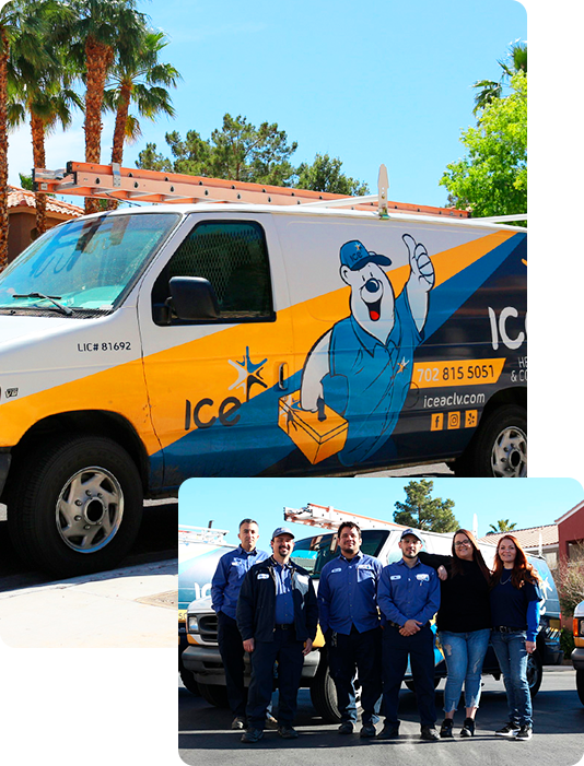 Photo showing ice heating and cooling team and van