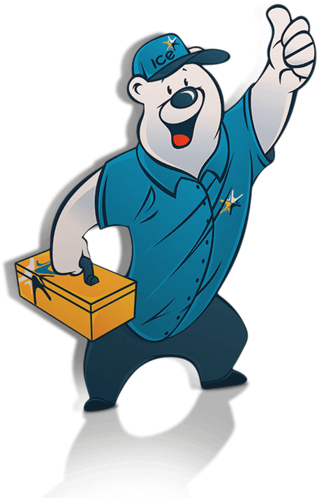 Polar bear with toolbox giving thumbs up