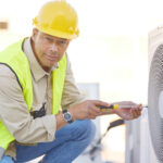 air conditioner repair and portrait of man