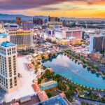 Las vegas skyline with Bellagio Fountains view